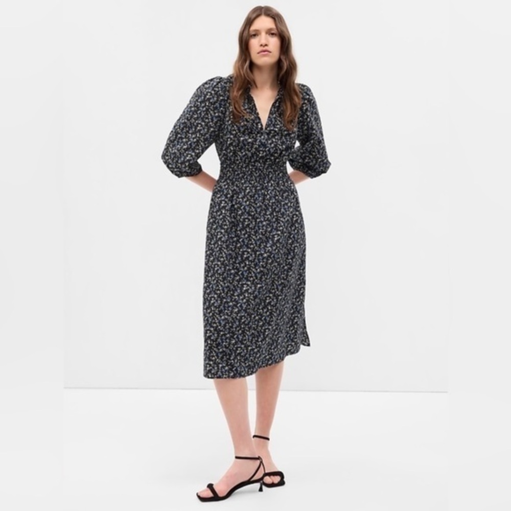 GAP Black Floral Midi Dress